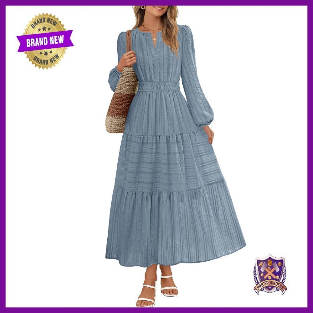 Long Sleeve Tiered Midi Dress with Pockets, Cotton Jacquard Fabric